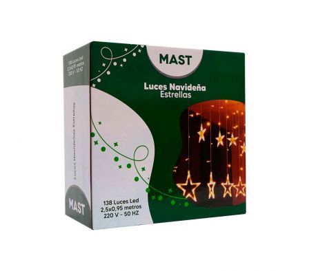 LUZ NAVIDEÑA CASCADA ESTRELLA 138 L LED 2.5 MTS