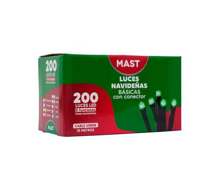 LUZ NAVIDEÑA 200 L LED 10 MTS VERDE CON CONECTOR