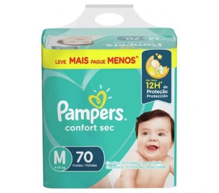 PAÑAL PAMPERS CONFORT SEC  MEDIANO 70PADS.