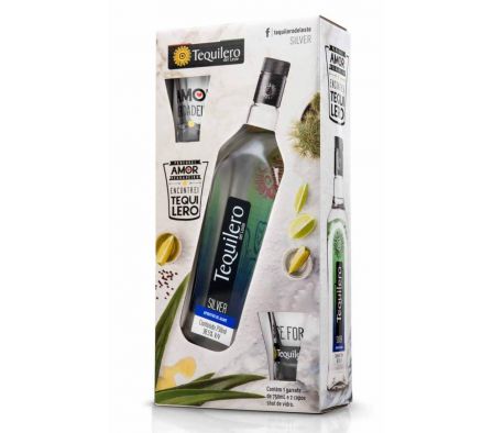 TEQUILA TEQUILERO SILVER C/2 VASOS.