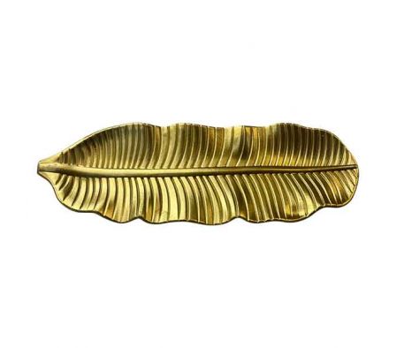 BANDEJA DECORATIVA HOJA DORADA 47,5X17CM MADERA