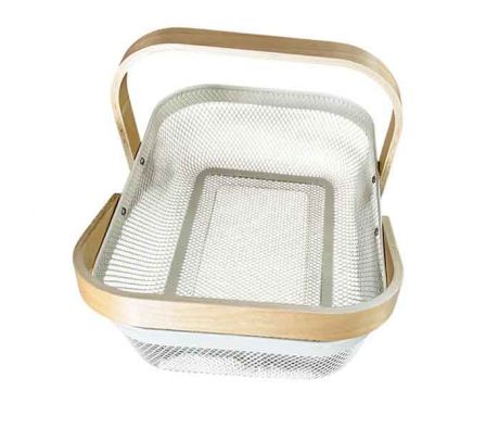CESTO MALLADO C/MANGO MADERA 32X124,5X11CM ACERO R